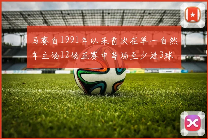 马赛自1991年以来首次在单一自然年主场12场正赛中每场至少进3球